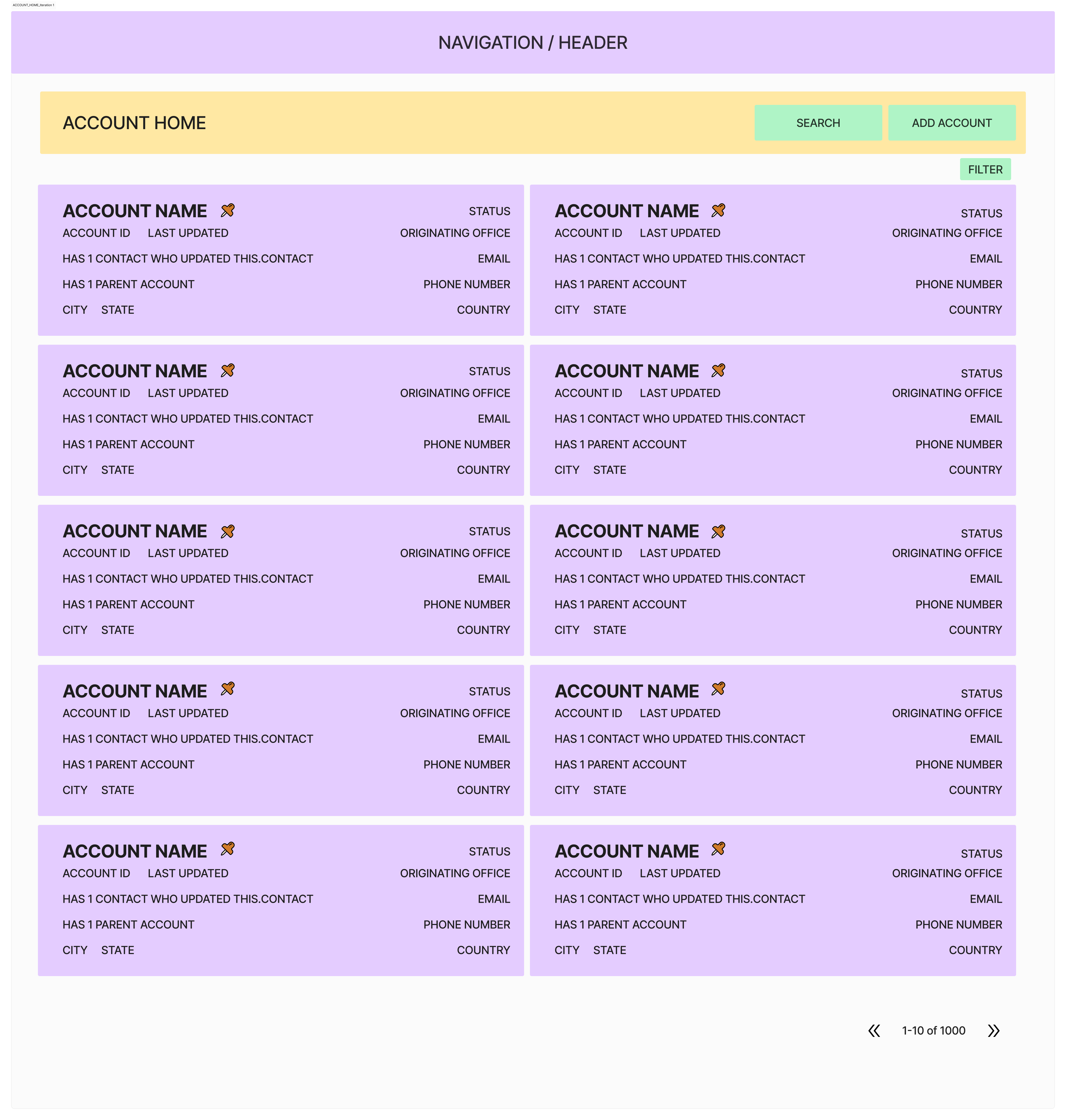 Account home — iteration 1